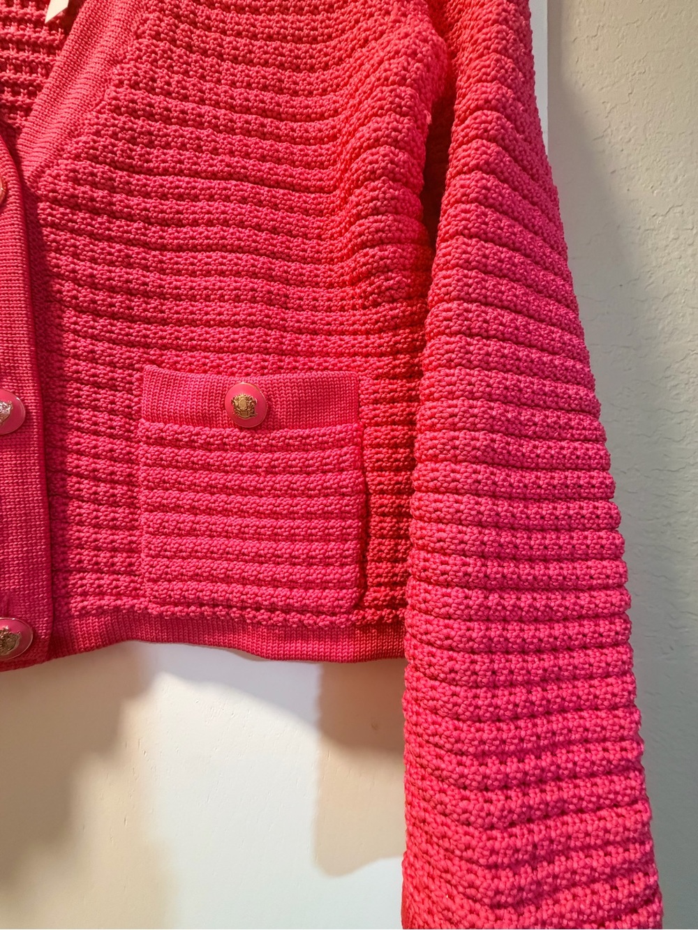 NWT TALBOTS  Ribbed V-Neck Cardigan Sweater in Hot Pink - Picture 4 of 8